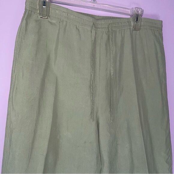 Vintage 100% Silk Trousers L Green Draw String Pull On Pants - Picture 2 of 8